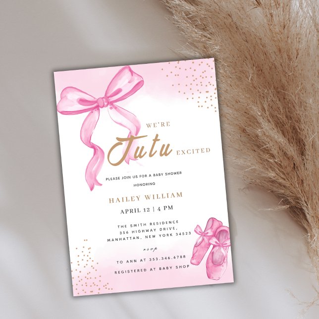 Cute TuTu Ballerina Shoes Bow Girl Baby Shower  Invitation (Cute TuTu Ballerina Shoes Bow Girl Baby Shower Invitation)