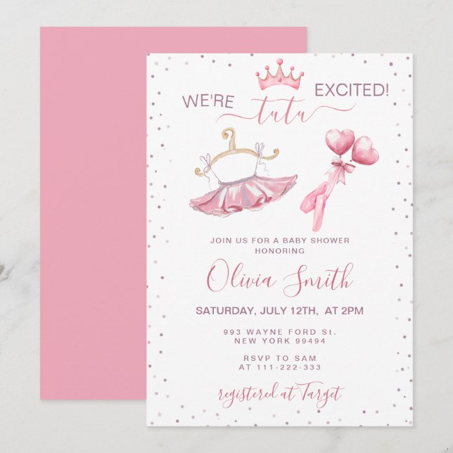 Cute Tutu Ballet Slippers Ballerina Baby Shower Invitation (Front/Back)
