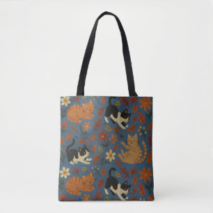 Cute Tuxedo and Orange Tabby Cats Autumn Tote Bag