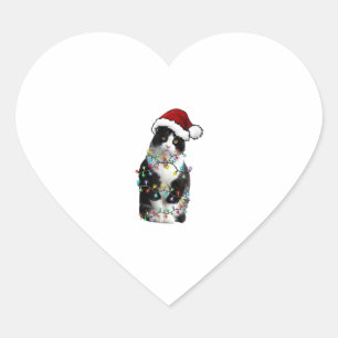 Cute Tuxedo Black Cat Christmas Light Cat Christma Heart Sticker