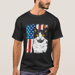 Cute Tuxedo Cat American Flag Patriotic Feline T-Shirt