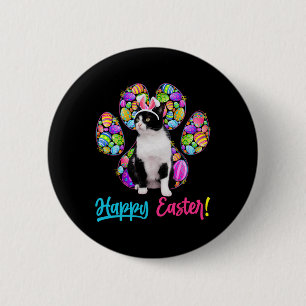 Cute Tuxedo Cat And Bunny Ears Easter Eggs Cat Paw 6 Cm Round Badge