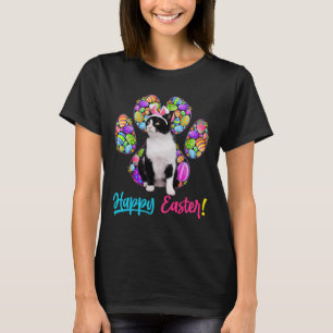 Cute Tuxedo Cat And Bunny Ears Easter Eggs Cat Paw T-Shirt