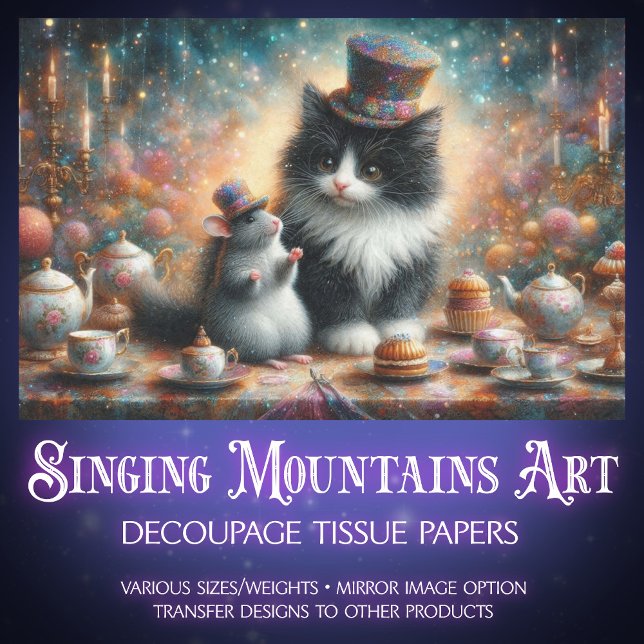 Cute Tuxedo Cat and Mouse Fantasy Decoupage. Tissue Paper (Creator Uploaded)