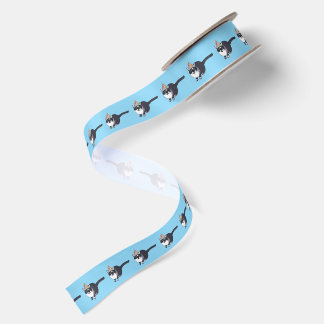 Cute Tuxedo Cat, Balloon Hat Birthday Ribbon Satin Ribbon