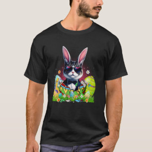 Cute Tuxedo Cat & Bunny Ears In Easter Egg Easter  T-Shirt