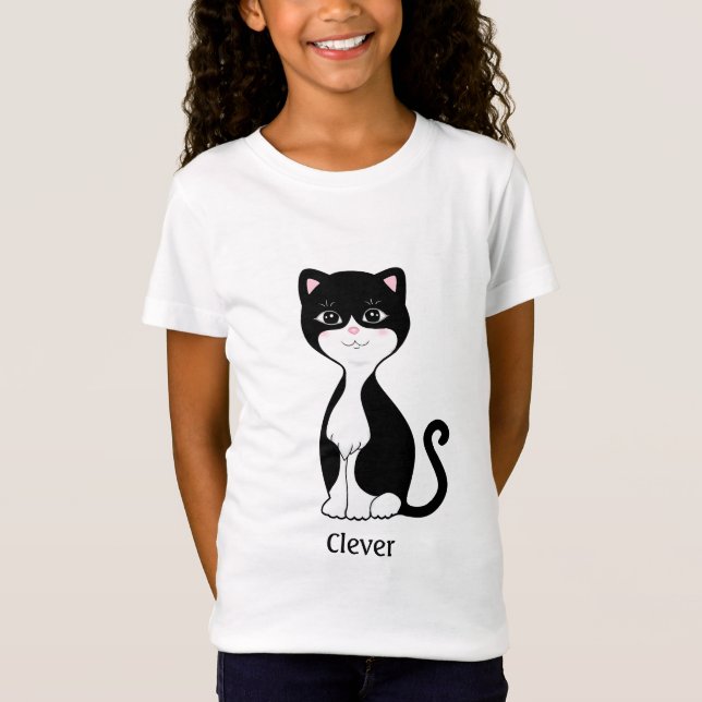 Cute Tuxedo Cat Cartoon T-Shirt (Front)