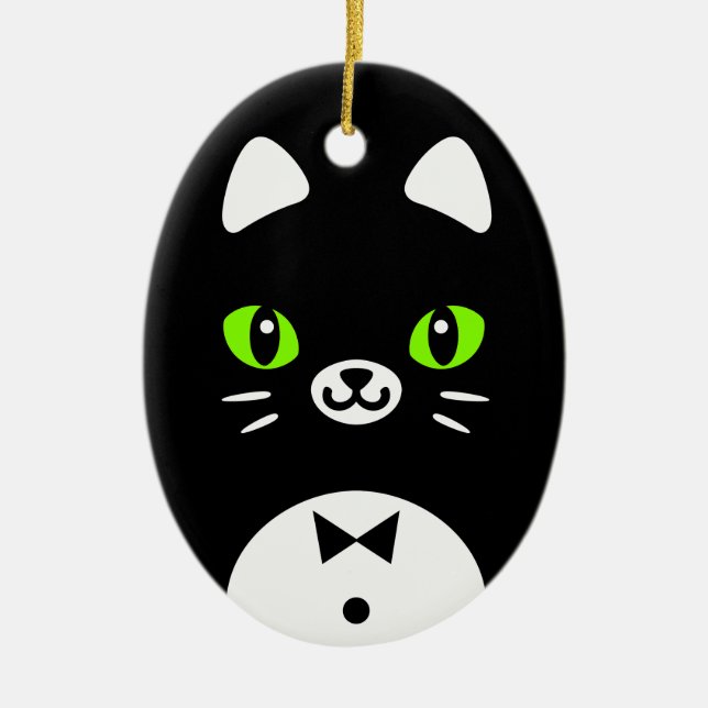 Cute Tuxedo Cat Ceramic Tree Decoration (Front)