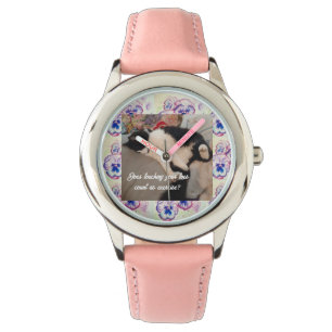 Cute Tuxedo Cat Childs Funny cats Purple Floral Watch