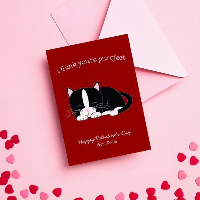 Cute Tuxedo Cat Classroom Valentines Note Card (Creator Uploaded)