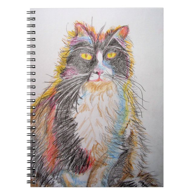 Cute Tuxedo Cat Drawing art Cats Notebook (Front)
