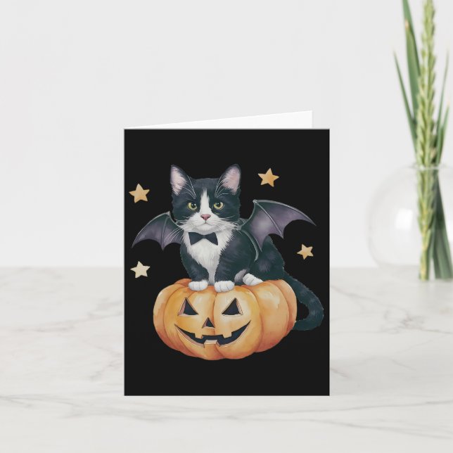 Cute Tuxedo Cat Halloween Pumpkin Cat Spooky Cat M Card (Front)