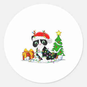 Cute Tuxedo Cat Santa Christmas Tree Lights Xmas T Classic Round Sticker