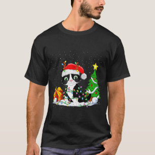 Cute Tuxedo Cat Santa Christmas Tree Lights Xmas T T-Shirt