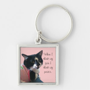 Cute Tuxedo Cat Think of Peace Keychains