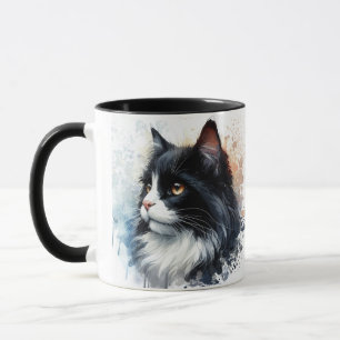 Cute Tuxedo Cat Watercolor Art Mug