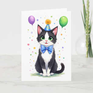 Cute Tuxedo Cat with a Bow Tie Happy Birthday Card