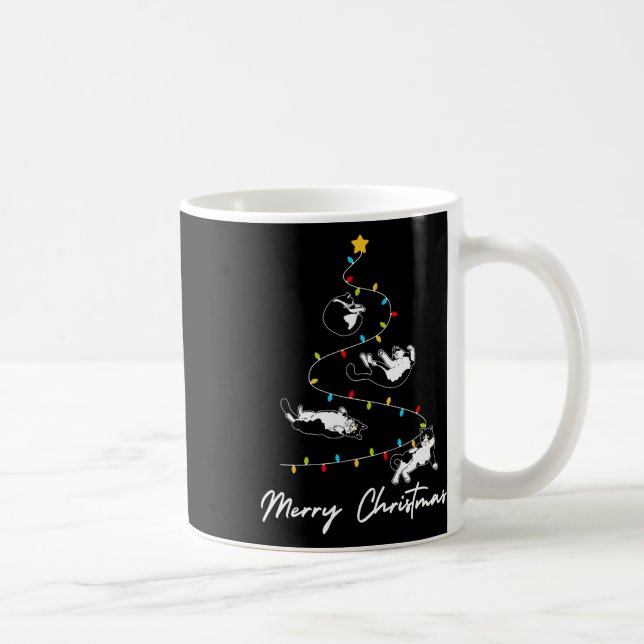 Cute Tuxedo Cats Christmas Tree Lights Owner Cat L Coffee Mug (Right)