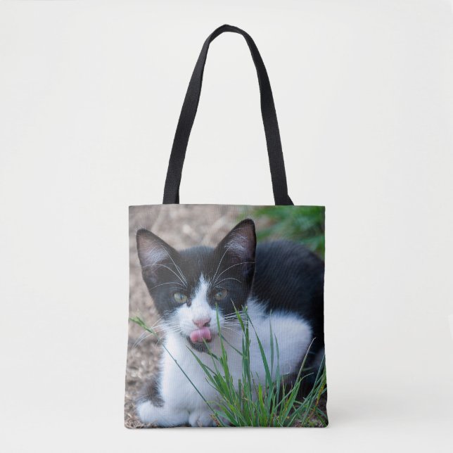 cute tuxedo kitten tote bag (Front)