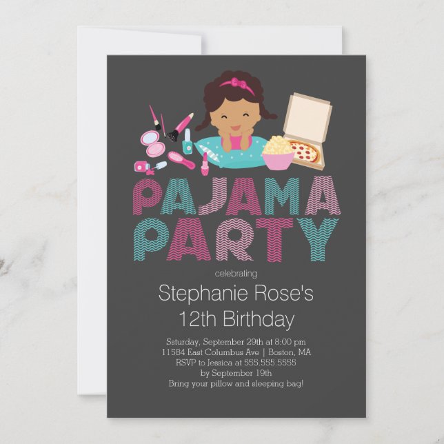 Cute Tween Pajama Birthday Party Invitation (Front)