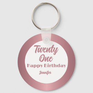 Cute Twenty One Rose Gold Script Happy Birthday Key Ring