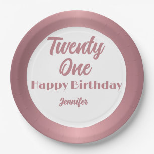 Cute Twenty One Rose Gold Script Happy Birthday Paper Plate