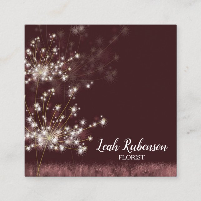 Cute Twilight Dandelions Square Business Card (Front)