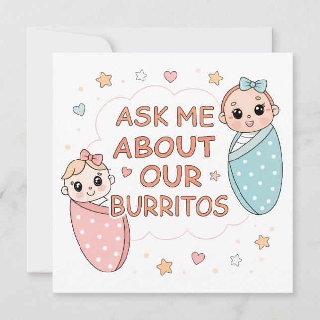 Cute Twin Baby Burrito Announcement Illustration (Front)