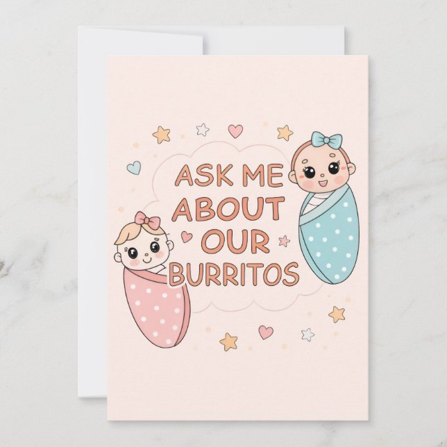 Cute Twin Baby Burrito Announcement Illustration (Front)