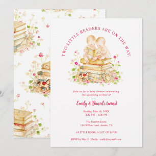 Cute Twin Baby Shower First Library Books LPM26 Invitation