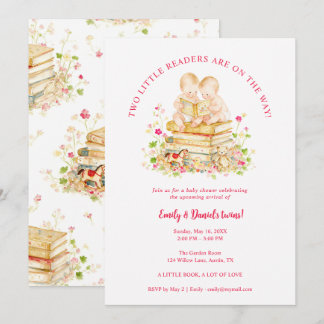 Cute Twin Baby Shower First Library Books LPM26 Invitation