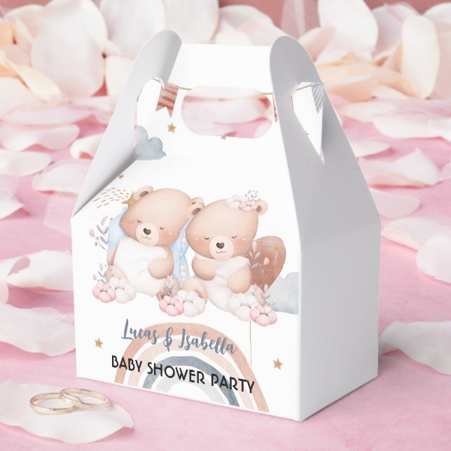 Cute twin bear star balloon baby shower party favour box (Wedding)