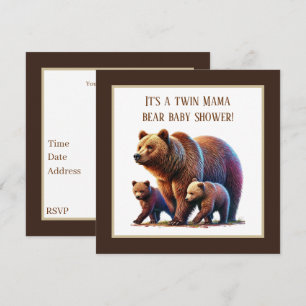 Cute twin bears baby shower  invitation