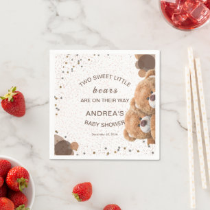 Cute Twin Bears Baby Shower Napkin