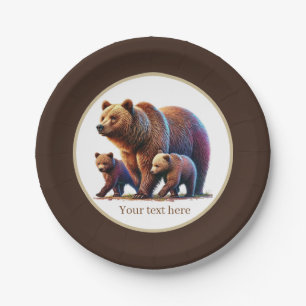 Cute twin bears baby shower paper plate