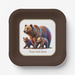 Cute twin bears baby shower  paper plate