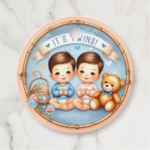 Cute Twin Boys Baby Shower Watercolor Teddy Bear