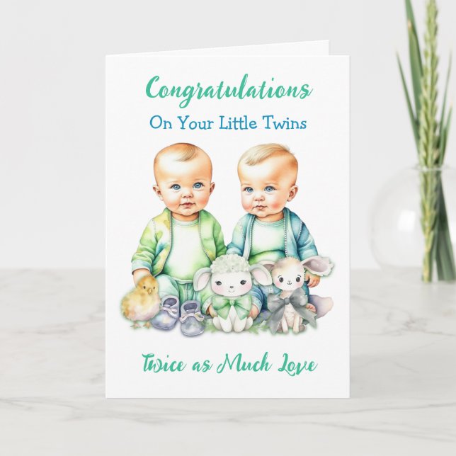 Cute Twin Boys Congratulations New Parents Card (Front)