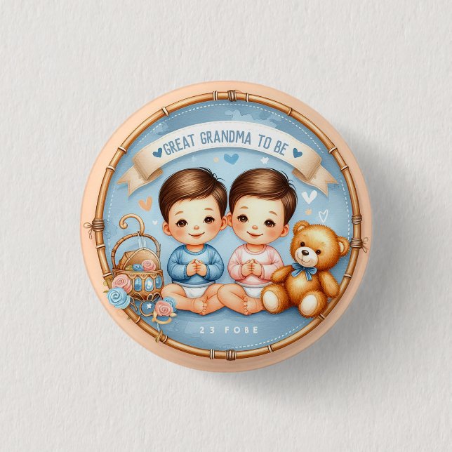 Cute Twin Boys's Baby Shower Great Grandma To Be 3 Cm Round Badge (Front)