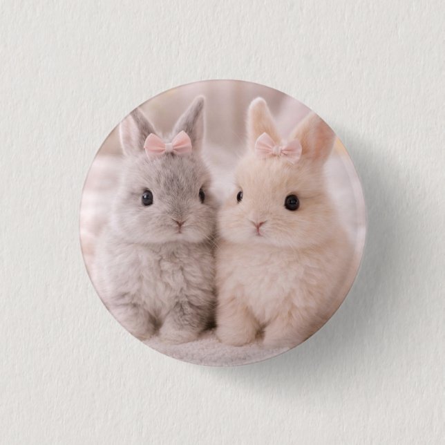 Cute Twin Bunnies Graphic Button (Front)