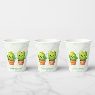 Cute Twin Cactus Baby Shower Paper Cups