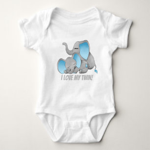 Cute twin elephants add message bodysuit