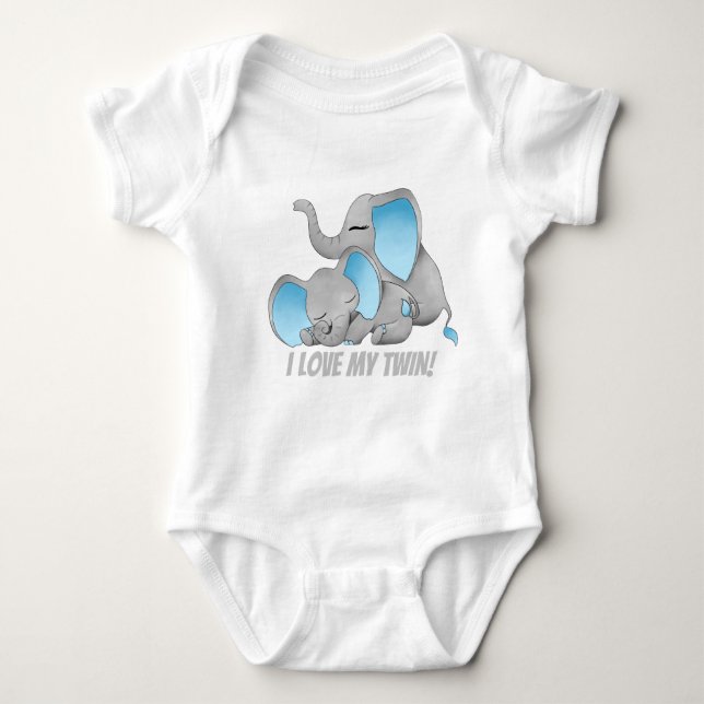 Cute twin elephants add message bodysuit (Front)