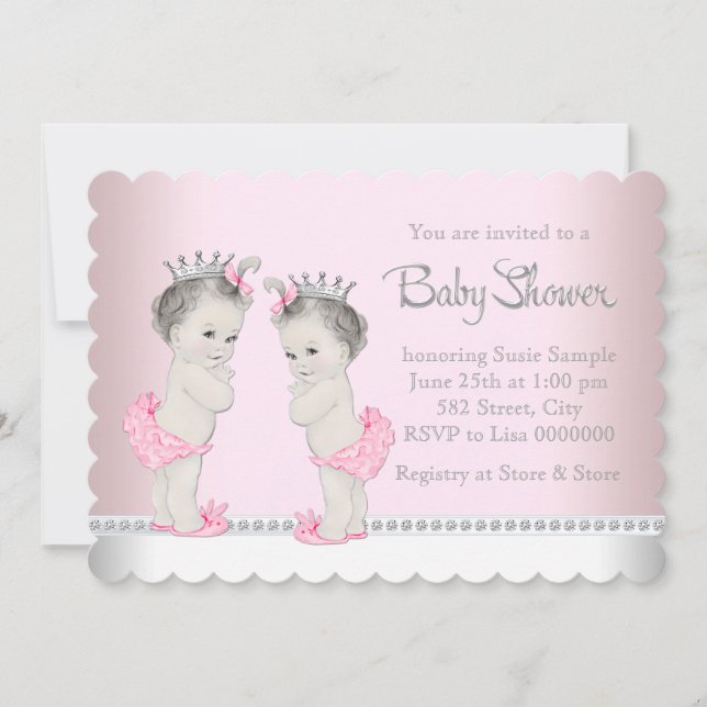 Cute Twin Girl Baby Shower Invitation (Front)