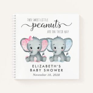 Cute Twin Girl Boy Elephant Baby Shower Guest Book
