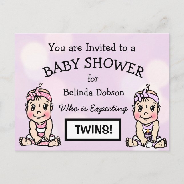 Cute Twin Girls Baby Shower Invitations (Front)