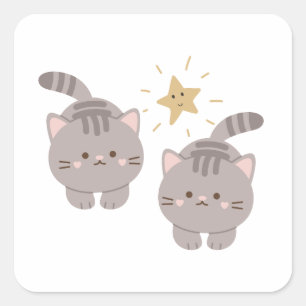 Cute twin kitties square sticker