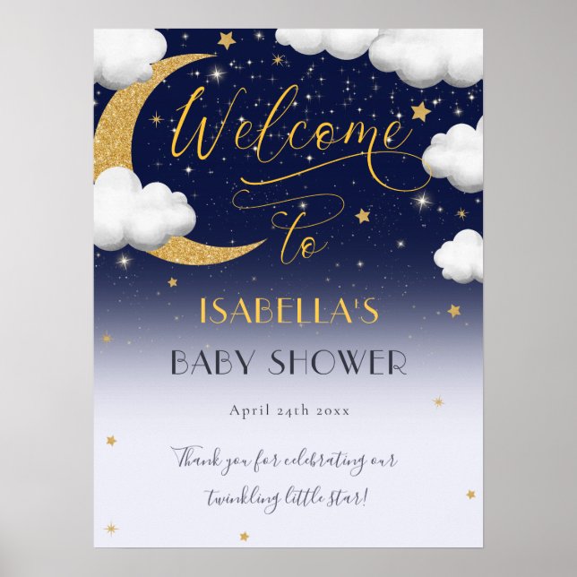 Cute Twinkle Twinkle Little Star Baby Shower Poster (Front)