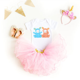Cute Twinnies Boy and girl Illustration Baby Bodysuit