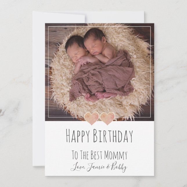 Cute Twins Baby Photo Happy Birthday Mummy Holiday Card (Front)